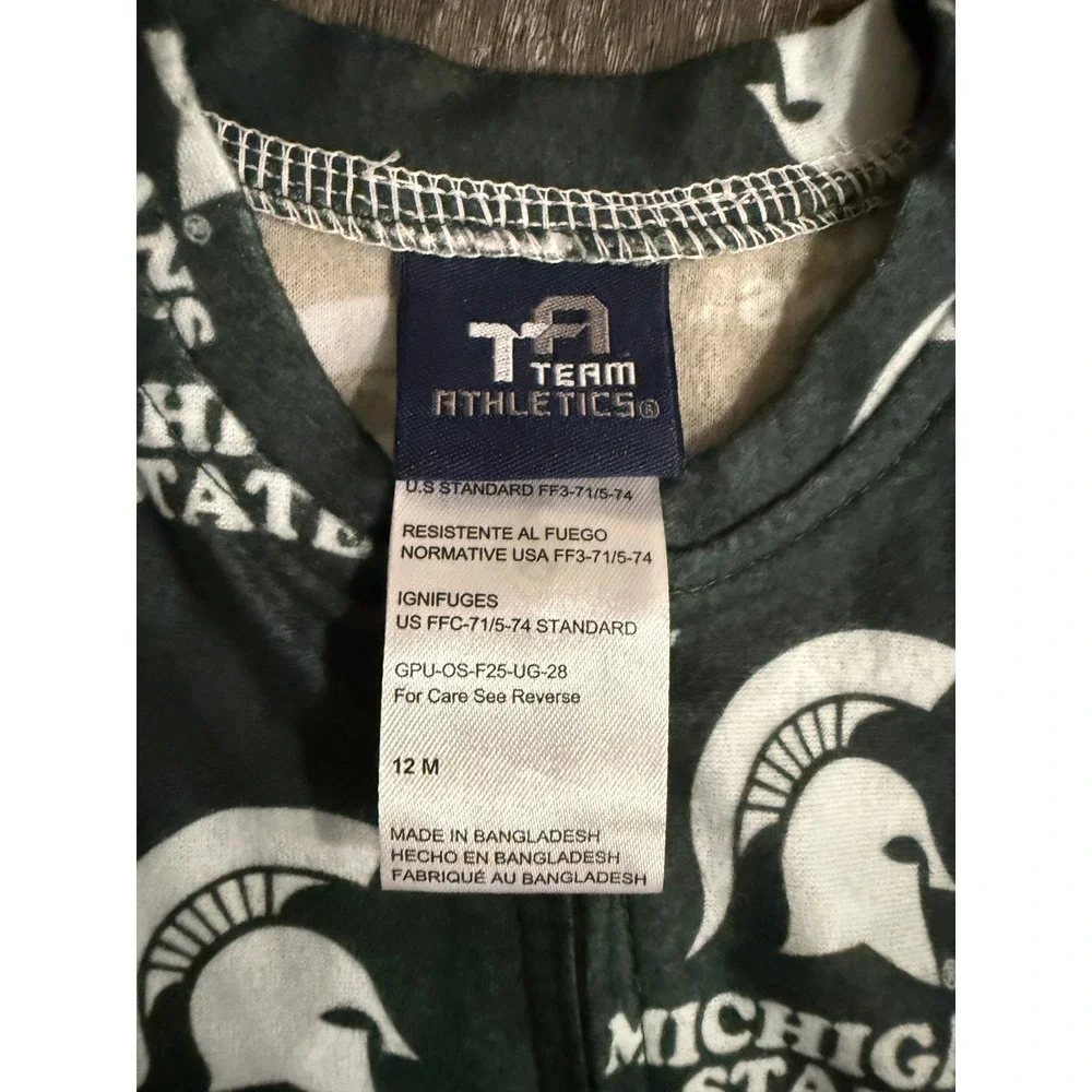 NWT Michigan State Spartans Kids Green Flannel Union Suit Sleeper 12 Months